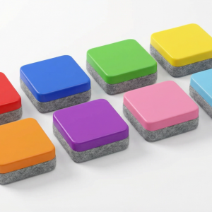 8-piece mini magnetic whiteboard eraser pack, 2x2 inch portable design, mixed colors, ideal for teachers, children, and classrooms.